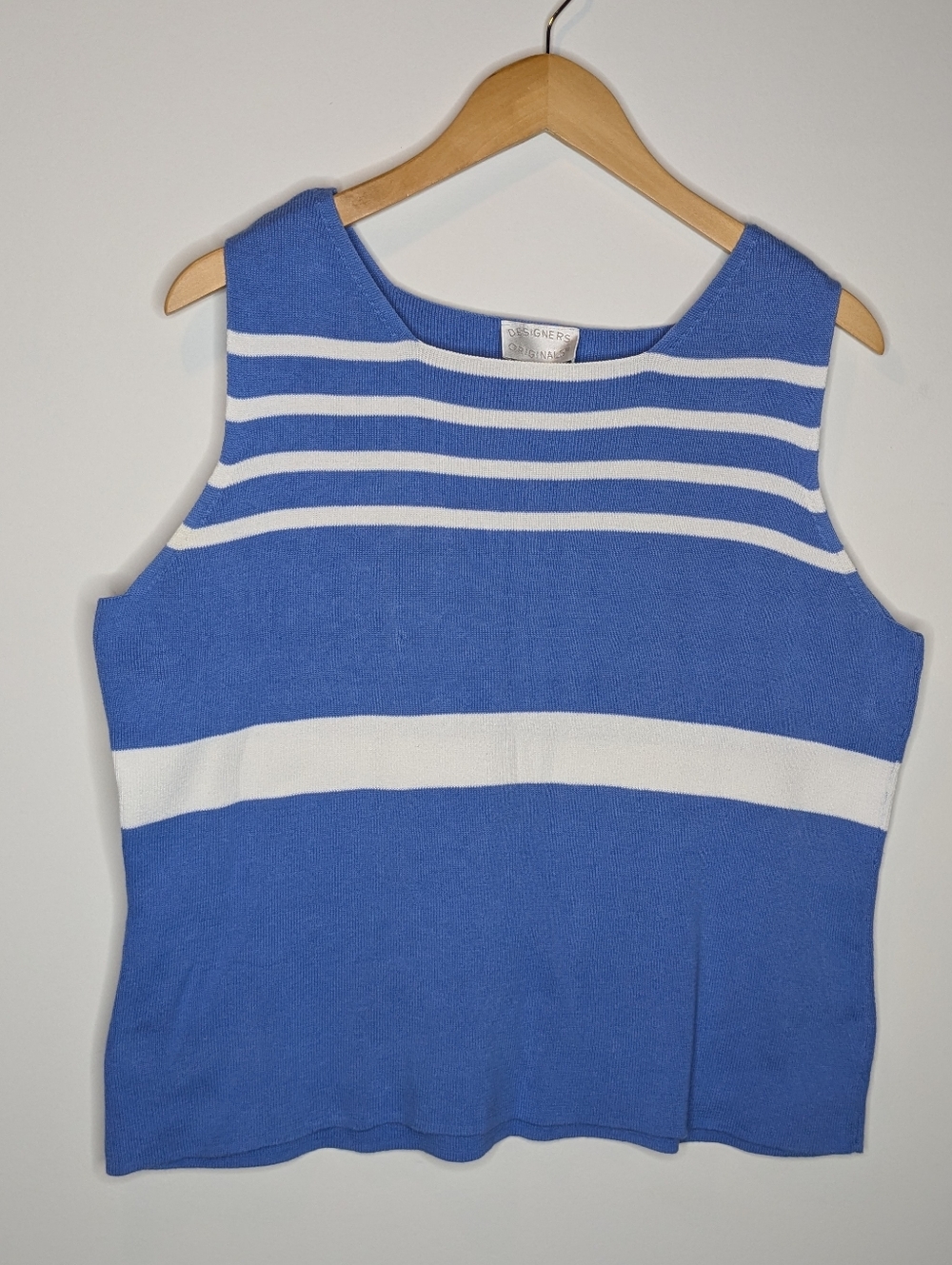 Blue and White Striped Knit Tank Top - Women XL